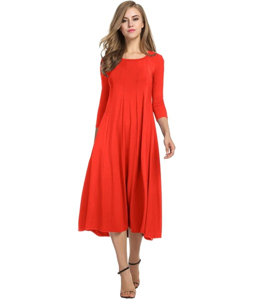 HOTOUCH Women's 3/4 Sleeve A-line and Flare Midi Long Dress