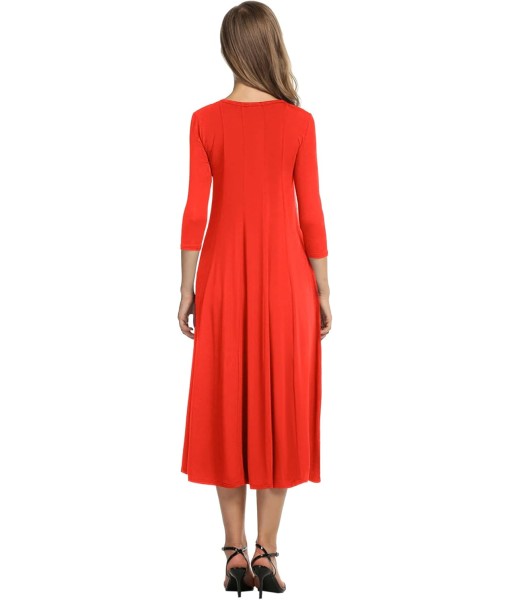 HOTOUCH Women's 3/4 Sleeve A-line and Flare Midi Long Dress
