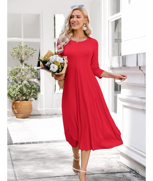 HOTOUCH Women's 3/4 Sleeve A-line and Flare Midi Long Dress