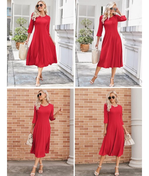 HOTOUCH Women's 3/4 Sleeve A-line and Flare Midi Long Dress