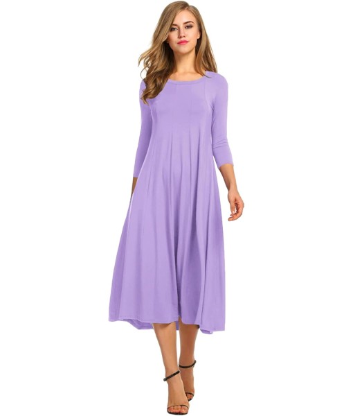 HOTOUCH Women's 3/4 Sleeve A-line and Flare Midi Long Dress