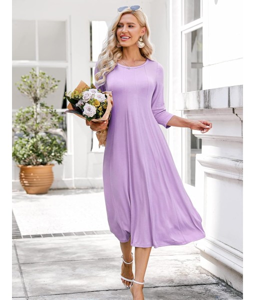 HOTOUCH Women's 3/4 Sleeve A-line and Flare Midi Long Dress