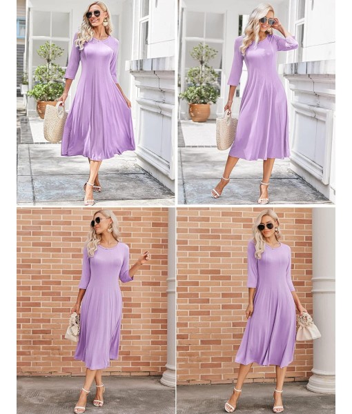 HOTOUCH Women's 3/4 Sleeve A-line and Flare Midi Long Dress