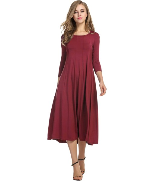 HOTOUCH Women's 3/4 Sleeve A-line and Flare Midi Long Dress