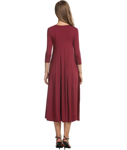 HOTOUCH Women's 3/4 Sleeve A-line and Flare Midi Long Dress