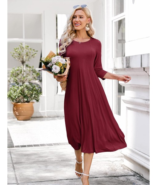 HOTOUCH Women's 3/4 Sleeve A-line and Flare Midi Long Dress