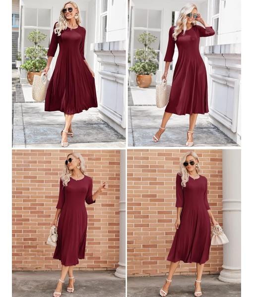 HOTOUCH Women's 3/4 Sleeve A-line and Flare Midi Long Dress