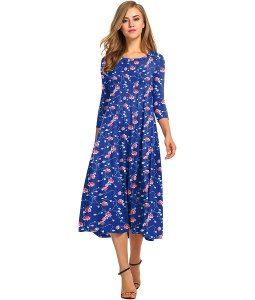 HOTOUCH Women's 3/4 Sleeve A-line and Flare Midi Long Dress
