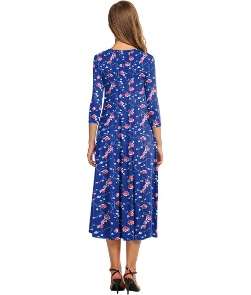 HOTOUCH Women's 3/4 Sleeve A-line and Flare Midi Long Dress