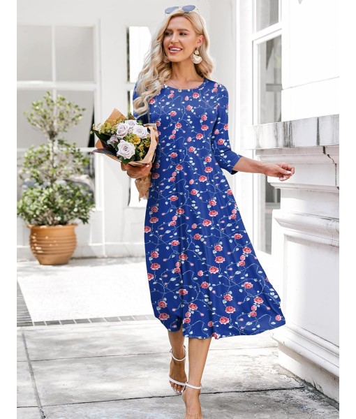 HOTOUCH Women's 3/4 Sleeve A-line and Flare Midi Long Dress