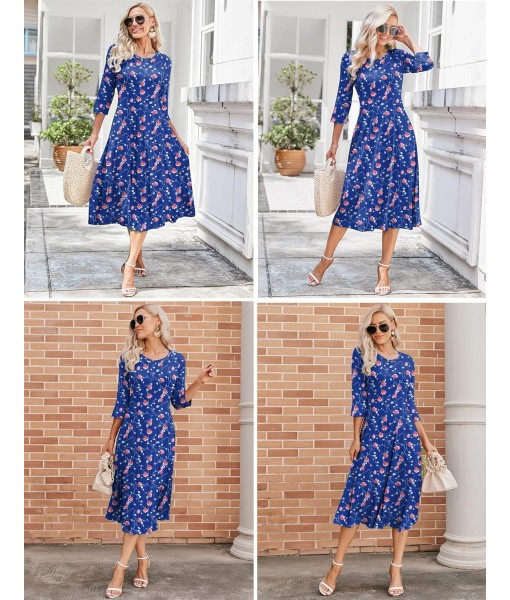 HOTOUCH Women's 3/4 Sleeve A-line and Flare Midi Long Dress