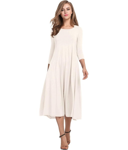 HOTOUCH Women's 3/4 Sleeve A-line and Flare Midi Long Dress
