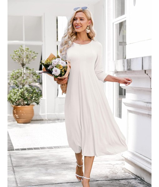 HOTOUCH Women's 3/4 Sleeve A-line and Flare Midi Long Dress
