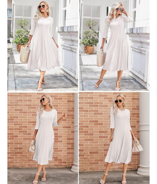 HOTOUCH Women's 3/4 Sleeve A-line and Flare Midi Long Dress