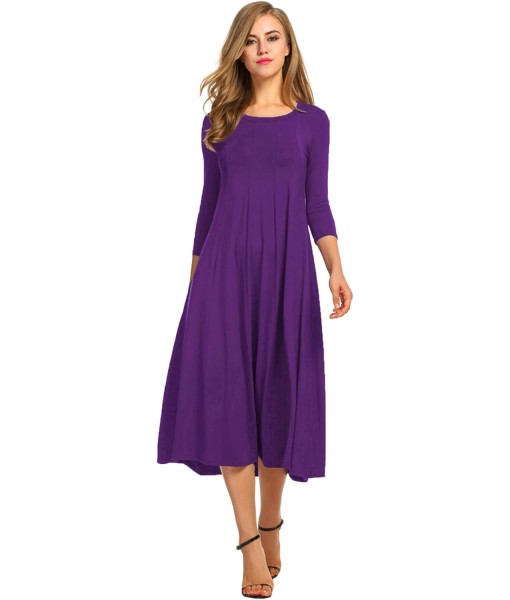 HOTOUCH Women's 3/4 Sleeve A-line and Flare Midi Long Dress