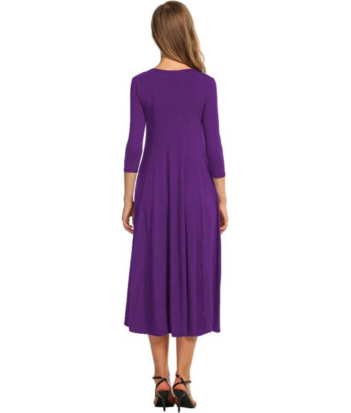 HOTOUCH Women's 3/4 Sleeve A-line and Flare Midi Long Dress
