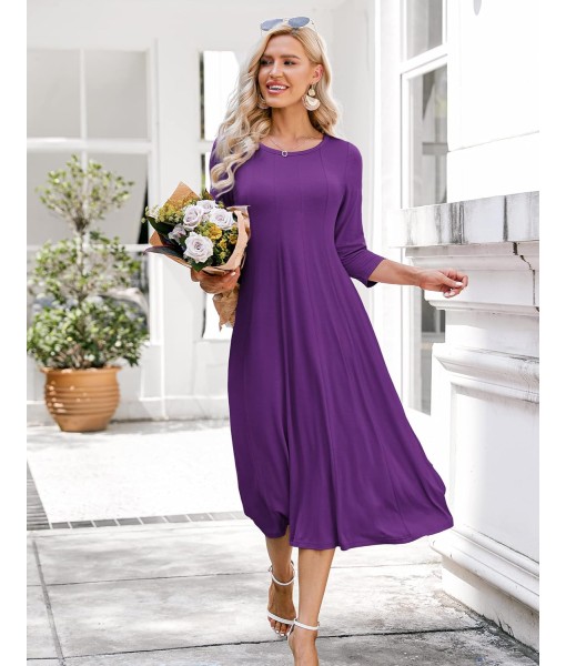 HOTOUCH Women's 3/4 Sleeve A-line and Flare Midi Long Dress