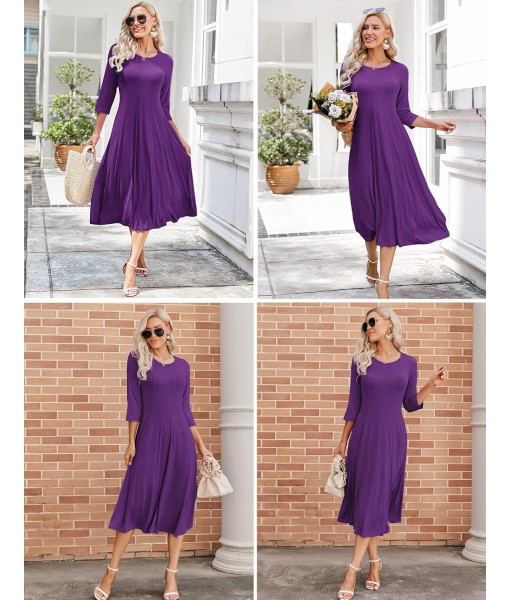 HOTOUCH Women's 3/4 Sleeve A-line and Flare Midi Long Dress