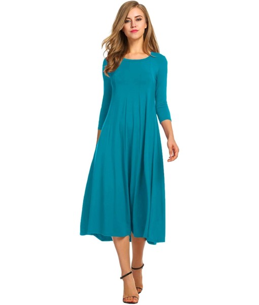 HOTOUCH Women's 3/4 Sleeve A-line and Flare Midi Long Dress