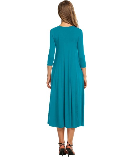HOTOUCH Women's 3/4 Sleeve A-line and Flare Midi Long Dress