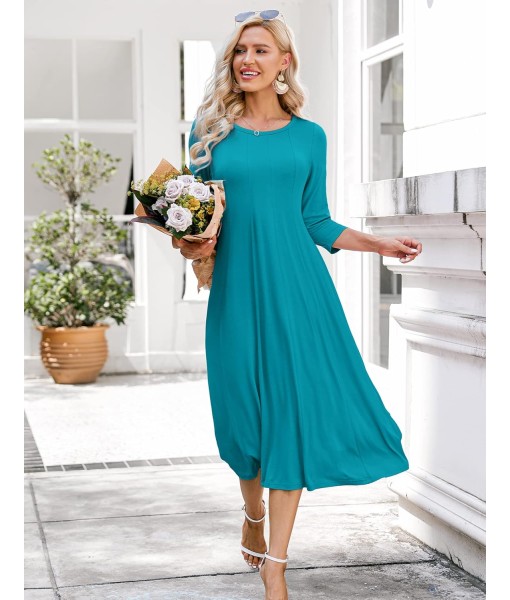 HOTOUCH Women's 3/4 Sleeve A-line and Flare Midi Long Dress
