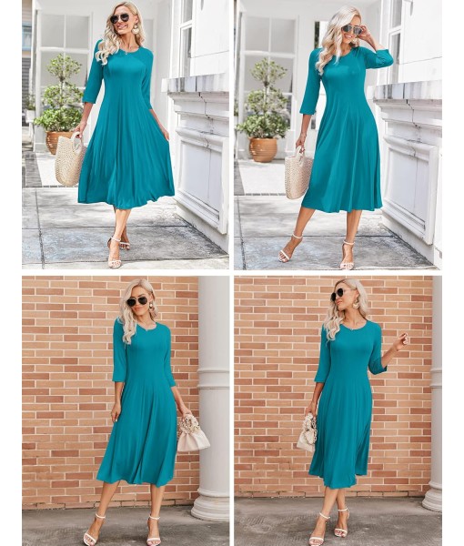 HOTOUCH Women's 3/4 Sleeve A-line and Flare Midi Long Dress