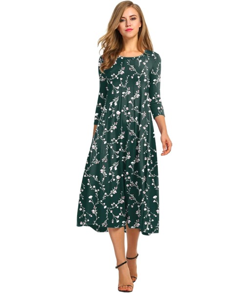 HOTOUCH Women's 3/4 Sleeve A-line and Flare Midi Long Dress