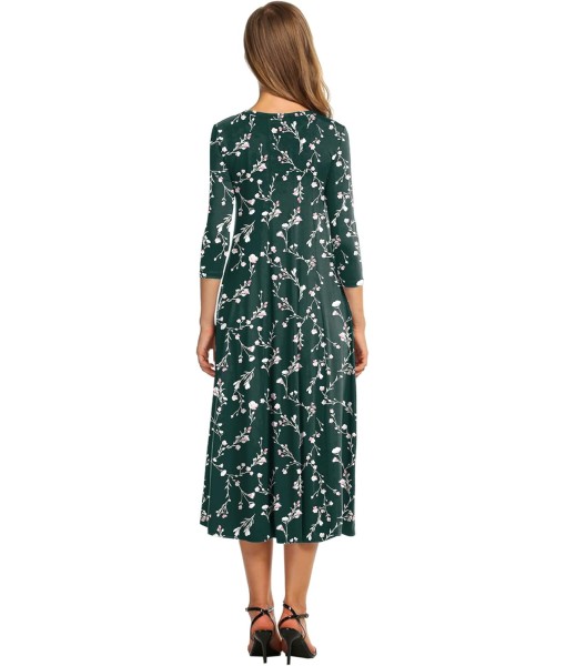 HOTOUCH Women's 3/4 Sleeve A-line and Flare Midi Long Dress