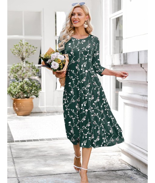 HOTOUCH Women's 3/4 Sleeve A-line and Flare Midi Long Dress