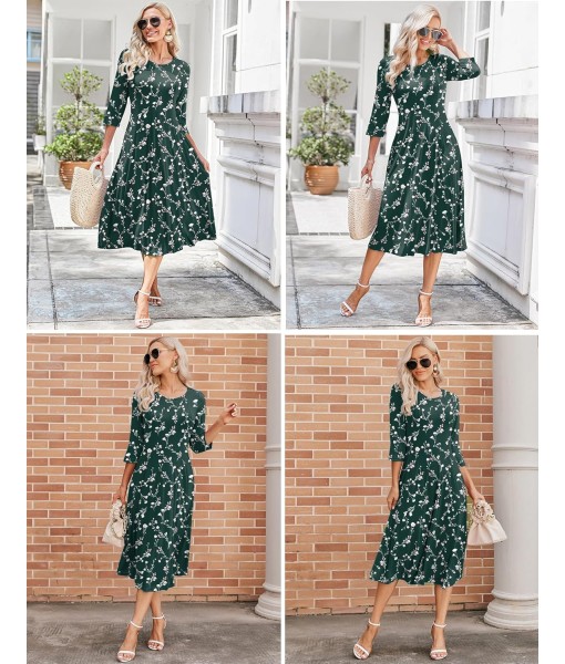 HOTOUCH Women's 3/4 Sleeve A-line and Flare Midi Long Dress