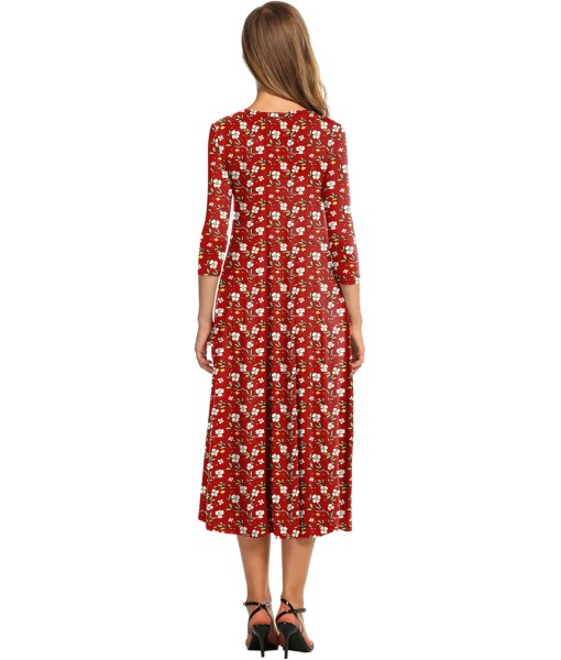 HOTOUCH Women's 3/4 Sleeve A-line and Flare Midi Long Dress