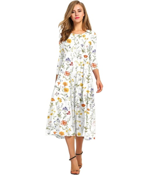 HOTOUCH Women's 3/4 Sleeve A-line and Flare Midi Long Dress