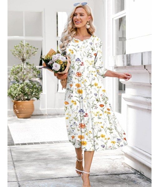 HOTOUCH Women's 3/4 Sleeve A-line and Flare Midi Long Dress