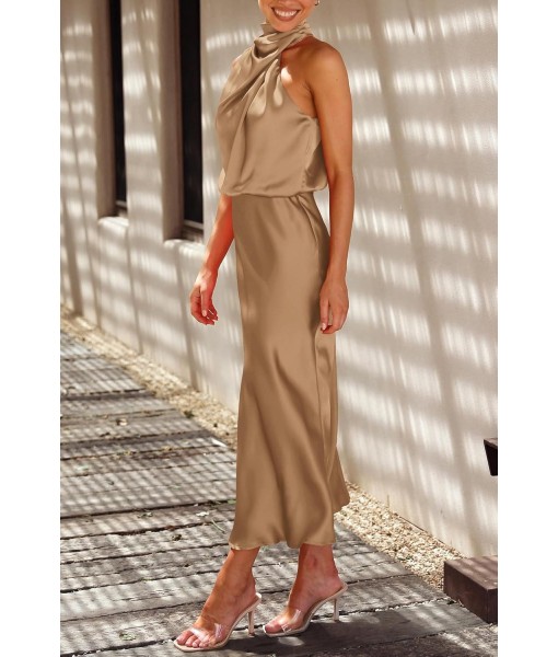 PRETTYGARDEN Women's 2025 Summer Satin Dress Elegant Sleeveless Mock Neck Cocktail Party Maxi Dresses