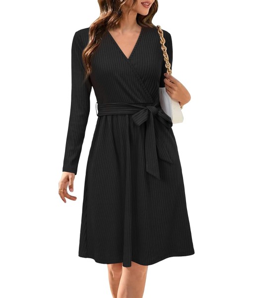 Newshows Womens 2025 Fall Dresses Teacher Church Business Casual Work Outfits Knit Midi Sweater Pockets Belt Dress