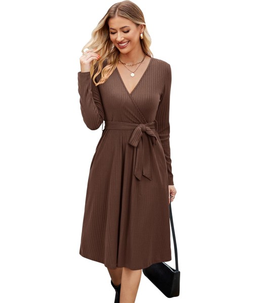 Newshows Womens 2025 Fall Dresses Teacher Church Business Casual Work Outfits Knit Midi Sweater Pockets Belt Dress