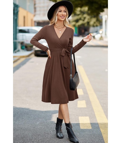 Newshows Womens 2025 Fall Dresses Teacher Church Business Casual Work Outfits Knit Midi Sweater Pockets Belt Dress