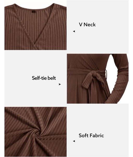 Newshows Womens 2025 Fall Dresses Teacher Church Business Casual Work Outfits Knit Midi Sweater Pockets Belt Dress