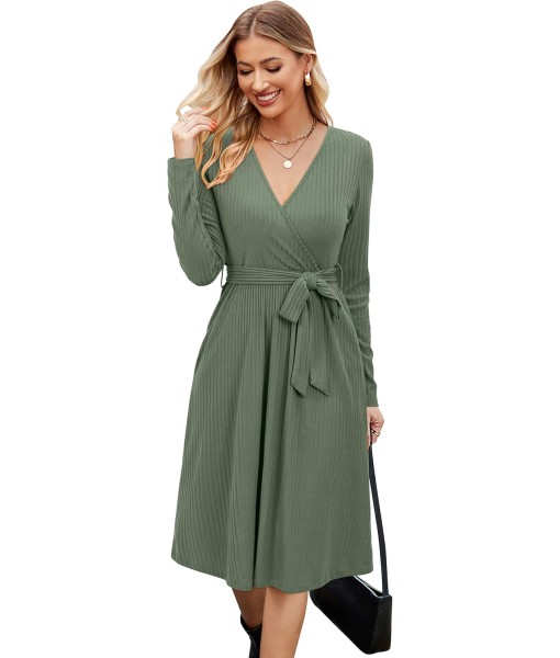 Newshows Womens 2025 Fall Dresses Teacher Church Business Casual Work Outfits Knit Midi Sweater Pockets Belt Dress