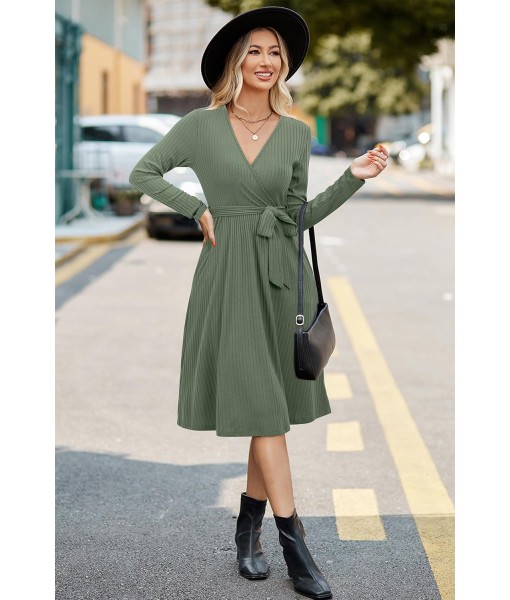Newshows Womens 2025 Fall Dresses Teacher Church Business Casual Work Outfits Knit Midi Sweater Pockets Belt Dress