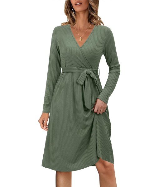 Newshows Womens 2025 Fall Dresses Teacher Church Business Casual Work Outfits Knit Midi Sweater Pockets Belt Dress