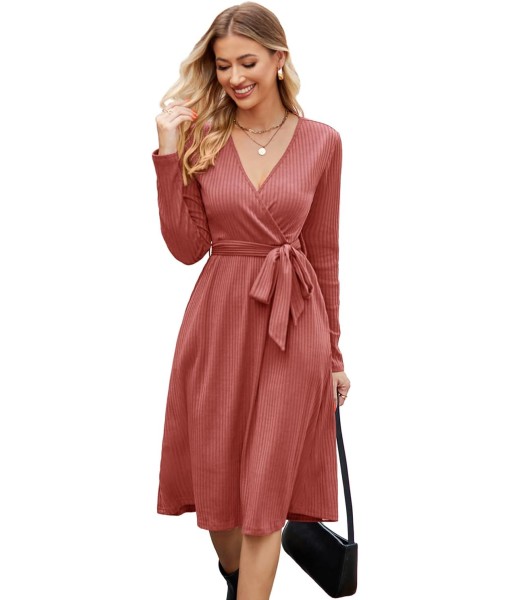 Newshows Womens 2025 Fall Dresses Teacher Church Business Casual Work Outfits Knit Midi Sweater Pockets Belt Dress