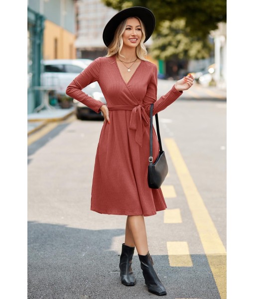 Newshows Womens 2025 Fall Dresses Teacher Church Business Casual Work Outfits Knit Midi Sweater Pockets Belt Dress