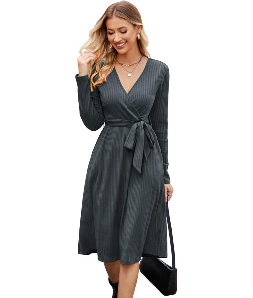 Newshows Womens 2025 Fall Dresses Teacher Church Business Casual Work Outfits Knit Midi Sweater Pockets Belt Dress
