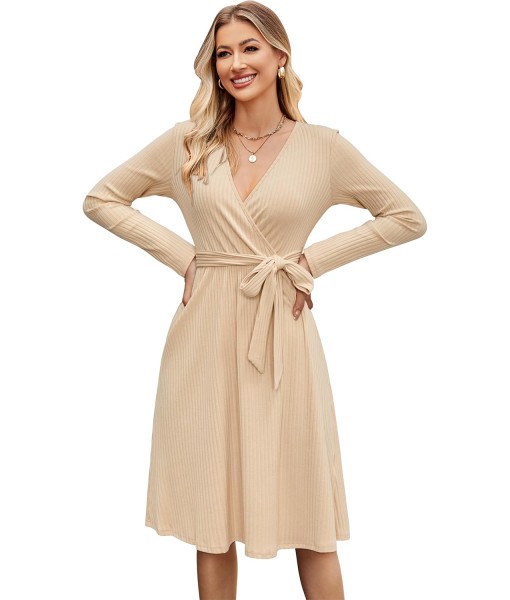 Newshows Womens 2025 Fall Dresses Teacher Church Business Casual Work Outfits Knit Midi Sweater Pockets Belt Dress