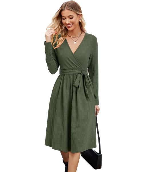 Newshows Womens 2025 Fall Dresses Teacher Church Business Casual Work Outfits Knit Midi Sweater Pockets Belt Dress