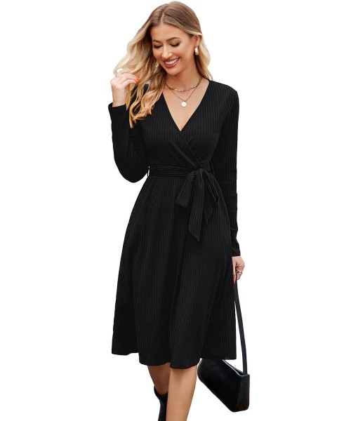 Newshows Womens 2025 Fall Dresses Teacher Church Business Casual Work Outfits Knit Midi Sweater Pockets Belt Dress