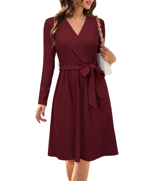 Newshows Womens 2025 Fall Dresses Teacher Church Business Casual Work Outfits Knit Midi Sweater Pockets Belt Dress