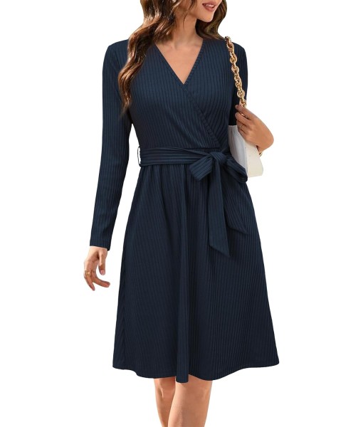 Newshows Womens 2025 Fall Dresses Teacher Church Business Casual Work Outfits Knit Midi Sweater Pockets Belt Dress