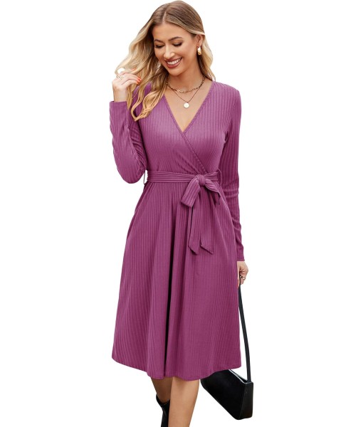 Newshows Womens 2025 Fall Dresses Teacher Church Business Casual Work Outfits Knit Midi Sweater Pockets Belt Dress